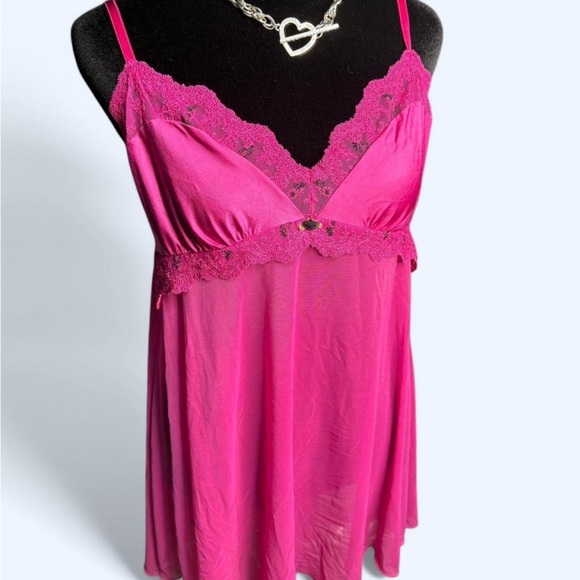 Felina Lingerie babydoll chemise pink black lace slip size M romantic Y2K - Picture 2 of 6